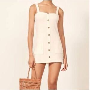 Reformation Kenny Mini Dress Cream Women's sz. L Modal Sleeveless w/Pockets